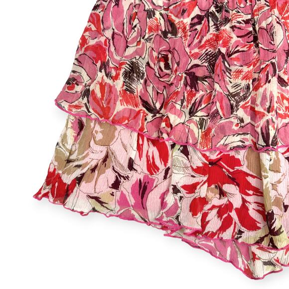 Eddie Rodriguez | Size 6 | Frilly Floral 100% Silk Crepe Layered Flutter Skirt - Picture 4 of 8